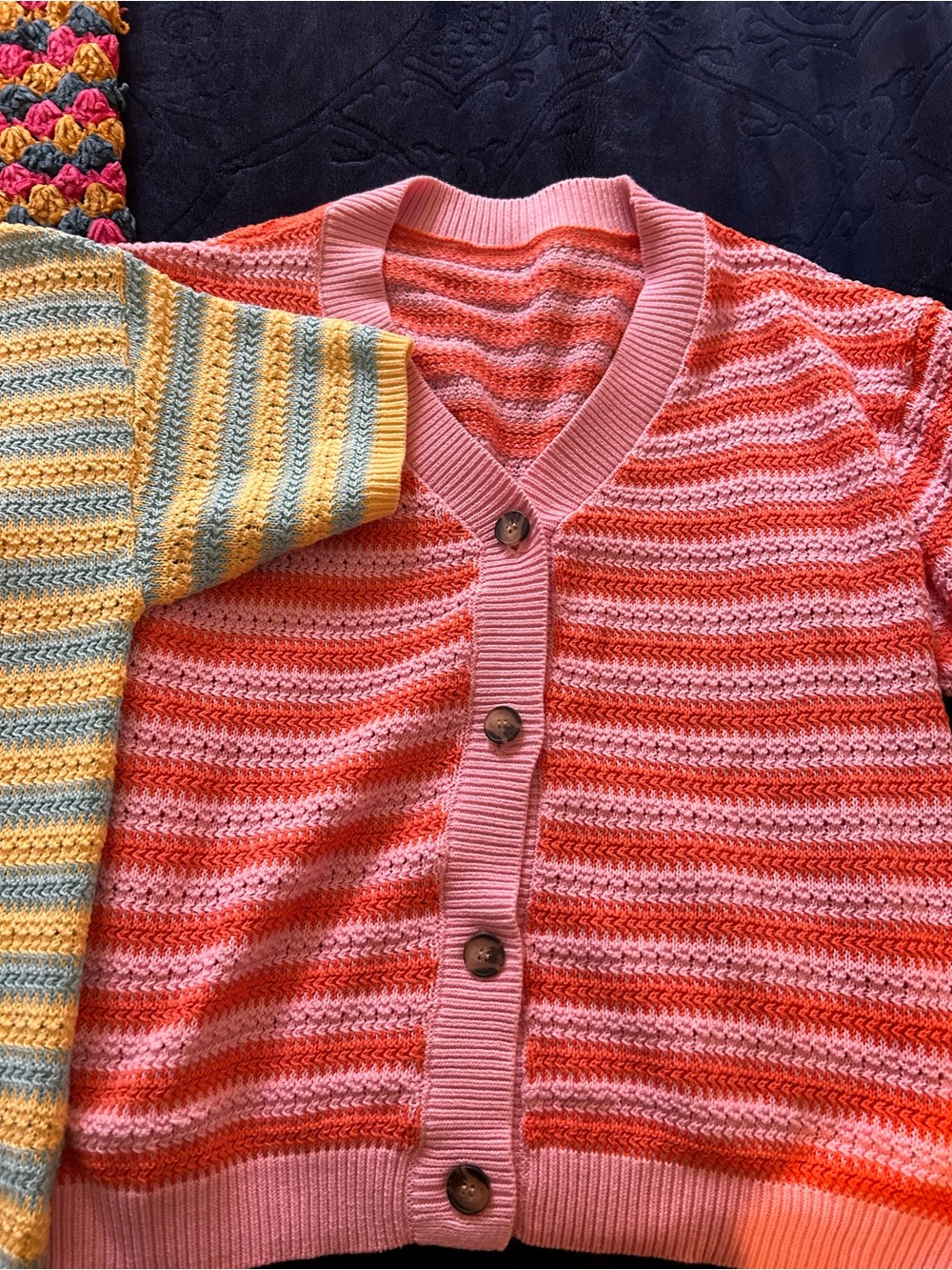 Striped Knit Cardigan Duo - Yellow/Blue & Pink/Coral
